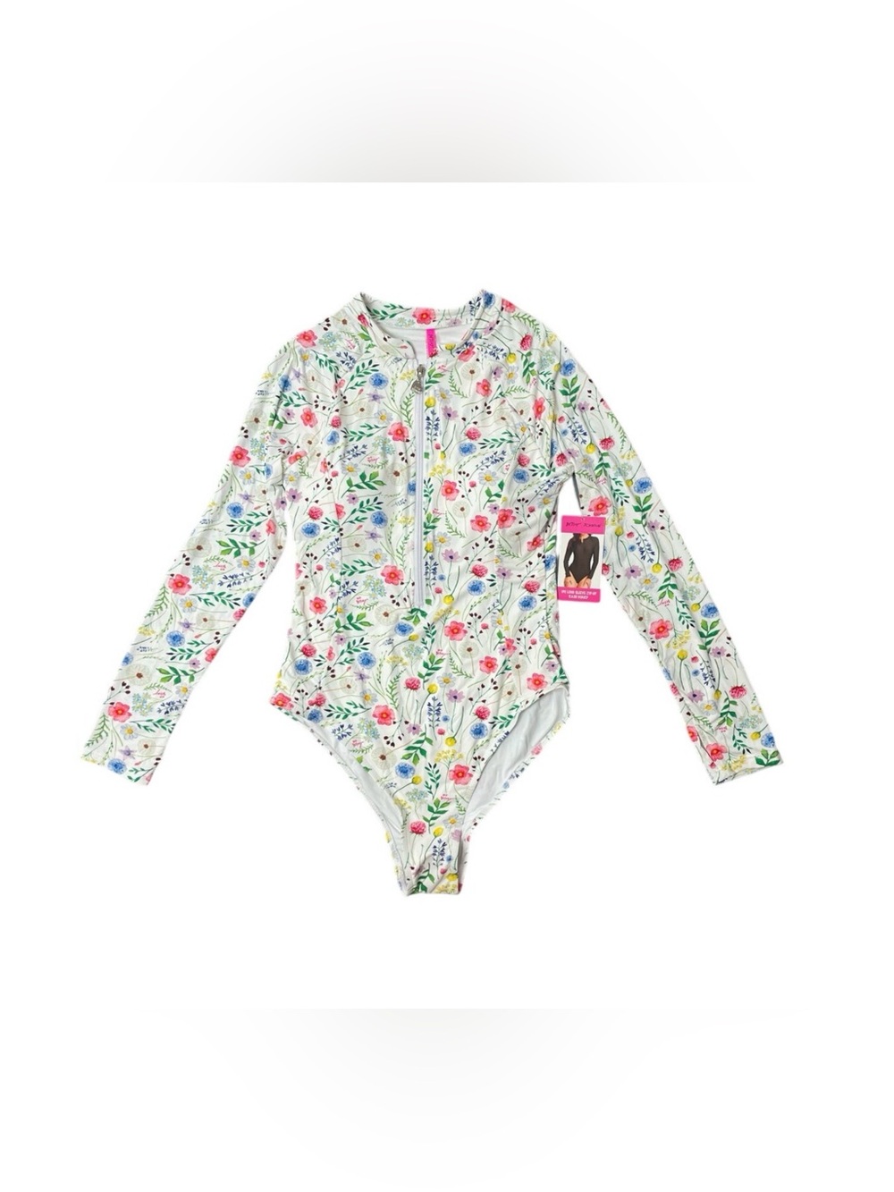 Betsey Johnson Floral Long Sleeve Rash Guard One Piece Swimsuit Large - Picture 1 of 5